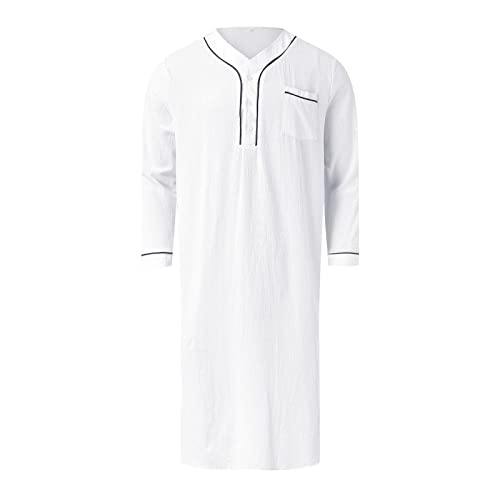 Xmiral Robe Herren Arabischer Stil Button-Down Langarm Collar Nachthemd (W-B-White, XL) von Xmiral