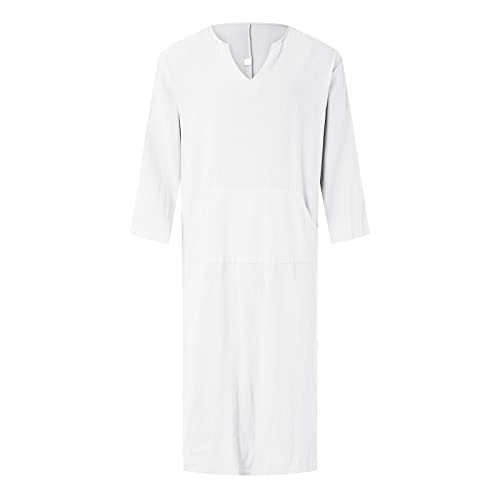 Xmiral Robe Herren Arabischer Stil Button-Down Langarm Collar Nachthemd (W-D-White, M) von Xmiral