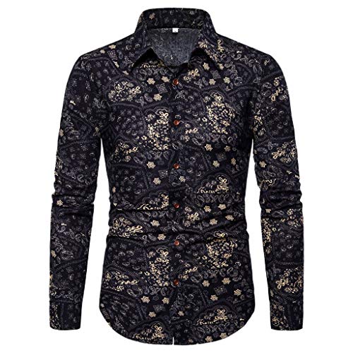 Xmiral Shirt Hemd Herren Geschäft Freizeit Druck Langarm Shirt Top Bluse Männer Geschenk T-Shirt Top Print Shirt Casual Basic Slim-Fit Langarm-Hemden(Schwarz 7,3XL) von Xmiral