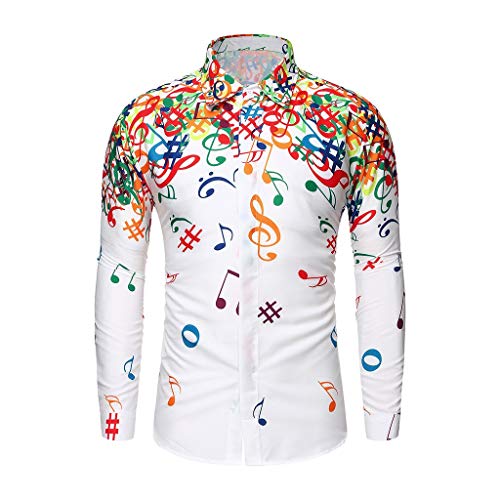 Xmiral Shirt Herren Musiknote Muster Lässig Langarm Hemd Top Umlegekragen Knopf Shirts Beiläufig Langärmliges Bluse Sweatshirts Camping Outdoor Tops T-Shirts(Weiß 1,XL) von Xmiral