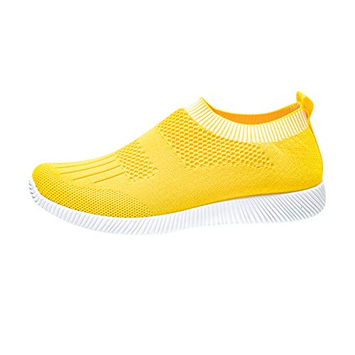 Xmiral Sneakers Damen Einfarbig Sportschuhe Atmungsaktives Netz Schl黳fen Schnellverschluss Sommerschuhe(37,Gelb) von Xmiral