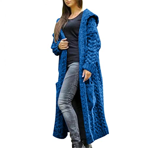 Xmiral Strickjacke Strickmantel für Damen Winter Lose Braid Kapuze lange Strickjacke Übergröße S-5XL (M, Saphirblau) von Xmiral