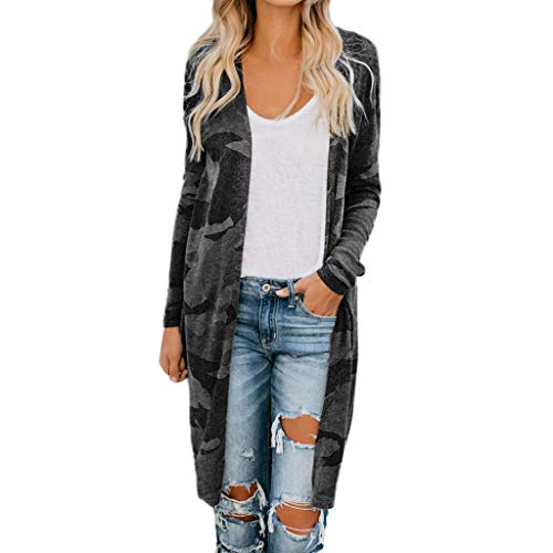 Xmiral Strickjacken Damen Dünn Tarnen Langarm Lange Mantel Outerwear Übergröße Parka Jacke Langärmlige Strickjacke mit Camouflage-Print für Damen(Schwarz,L) von Xmiral