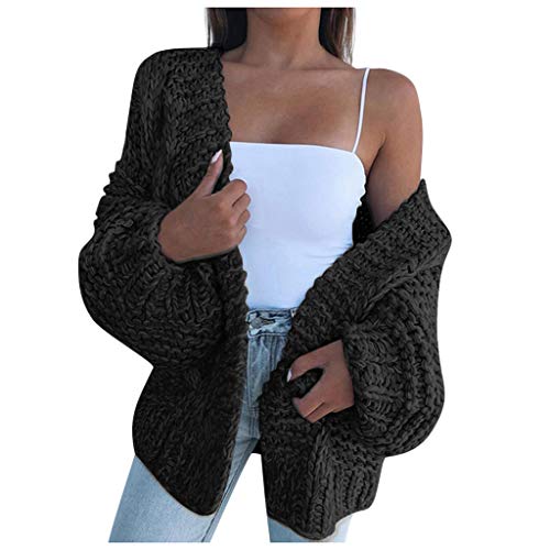 Xmiral Strickjacken Damen Einfarbig Stricken Langarm Strickwaren Beil鋟fig Winter Mantel Jacke Lose Weich Strickmantel(Schwarz,3XL) von Xmiral