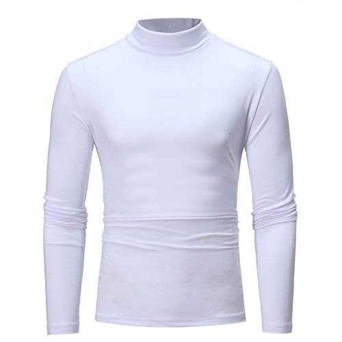 Xmiral Top Blouse Herren Pure Color Rollkragen Langarm T-Shirt Einfarbig Dünn Oben Pullover S-2XL(2XL,Weiß) von Xmiral