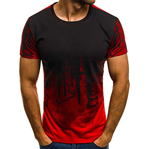 Xmiral Tops Sweatshirt Herren Slim Fit Short Sleeve/Langarm-Muskel-beiläufige Hemden(L,Kurze Ärmel-Rot) von Xmiral