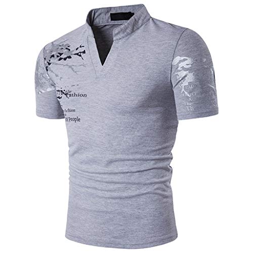 Xmiral Tops T-Shirts Herren Poloshirt Mit V-Ausschnitt Kurzarm Casual Oberteile Frühling Sommer Bodybuilding Muskel Bluse(2XL,Grau) von Xmiral