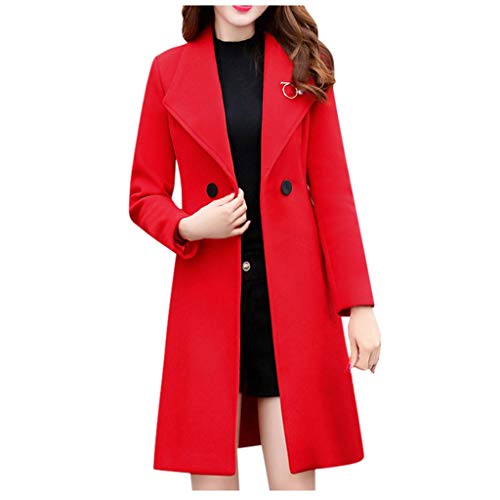 Xmiral Trenchcoat Damen Einfarbig Lange Umlegekragen Jacke Winter B黵o Elegant Mantel Hohe Taille Slim Fit Jacke Warm Winterm鋘tel Steppjacke(Rot,L) von Xmiral