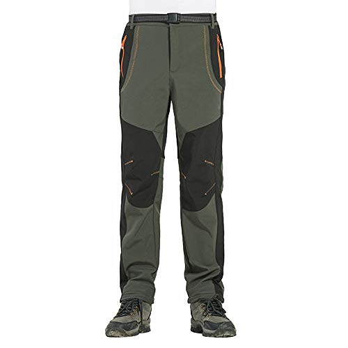 Xmiral Wanderhose Herren Farbblock Spleiß Wasserdicht Winddicht Winter Warm Hosen Fleece warme Softshellhose Bergsport Skihose(Grün,4XL) von Xmiral