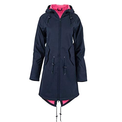 Xmiral Wanderjacke Damen Wasserdicht Winddicht Langer Mantel Outdoor Camping Jacke Tunnelzug Reißverschluss Große Größe Sweatjacke Regenjacke Mit Kapuze Mäntel(Marineblau,5XL) von Xmiral