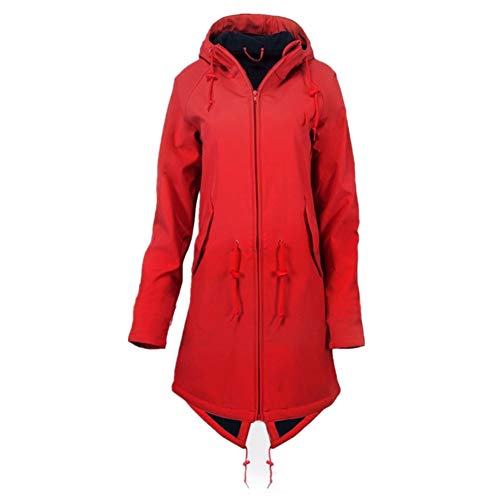 Xmiral Wanderjacke Damen Wasserdicht Winddicht Langer Mantel Outdoor Camping Jacke Tunnelzug Reißverschluss Große Größe Sweatjacke Regenjacke Mit Kapuze Mäntel(Rot,3XL) von Xmiral