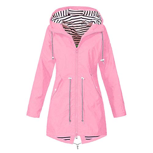 Xmiral Wanderjacke Damen Wasserdicht Winddicht Regenmantel Outdoor Camping Jacke Streifen innen Regenjacke Mit Kapuze Große Größe Sweatjacke Mäntel(Rosa,S) von Xmiral