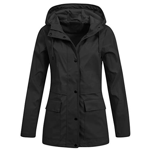 Xmiral Wasserdicht Winddicht Jacke Damen Einfarbig Mantel Outdoor Camping Regenjacke Gro遝 Gr鲞e Sweatjacke mit Kapuze Wanderjacke Sweatjacke(a Schwarz,L) von Xmiral