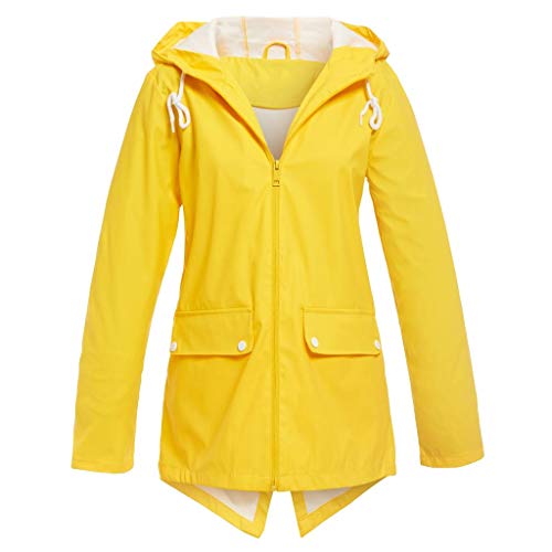 Xmiral Wasserdicht Winddicht Jacke Damen Einfarbig Mantel Outdoor Camping Regenjacke Gro遝 Gr鲞e Sweatjacke mit Kapuze Wanderjacke Sweatjacke(b Gelb,4XL) von Xmiral