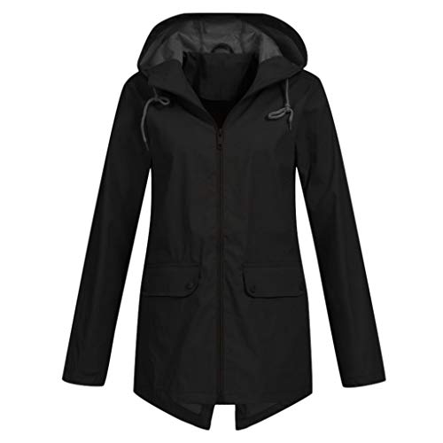 Xmiral Wasserdicht Winddicht Jacke Damen Einfarbig Mantel Outdoor Camping Regenjacke Gro遝 Gr鲞e Sweatjacke mit Kapuze Wanderjacke Sweatjacke(c Schwarz,5XL) von Xmiral