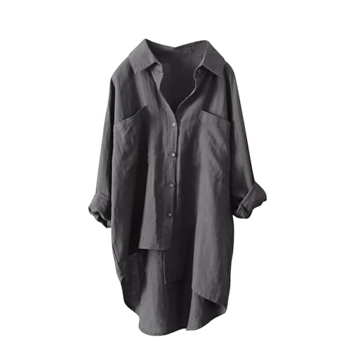 Xmiral musselin Bluse Damen lang Damen musselin Bluse leinenbluse Damen Sommer musselin Bluse weiß musselinbluse Damen (A-Grey,L) von Xmiral