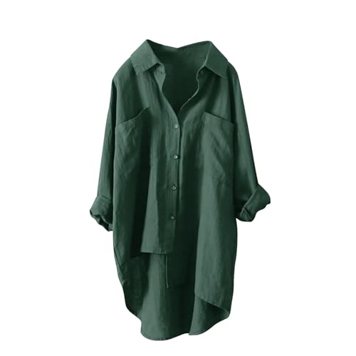 Xmiral musselin Bluse Damen lang Damen musselin Bluse leinenbluse Damen Sommer musselin Bluse weiß musselinbluse Damen (A-Grün,3XL) von Xmiral