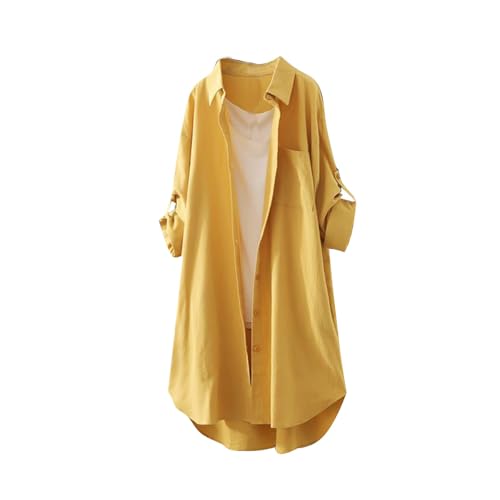 Xmiral musselin Bluse Damen lang Damen musselin Bluse leinenbluse Damen Sommer musselin Bluse weiß musselinbluse Damen (C-Gelb,3XL) von Xmiral