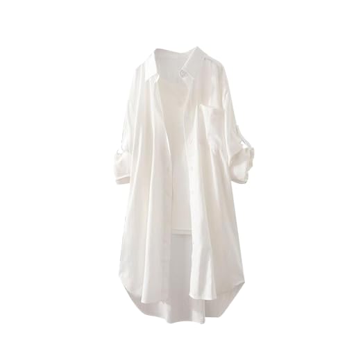 Xmiral musselin Bluse Damen lang Damen musselin Bluse leinenbluse Damen Sommer musselin Bluse weiß musselinbluse Damen (C-Weiß,L) von Xmiral