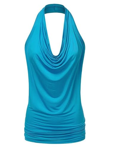 Xmrtxx Tank Top Damen Neckholder Top V Ausschnitt Sexy Rückenfrei Oberteil mit Falten Sommer Ärmellose Locker Schulterfreies Tops für Frauen von Xmrtxx