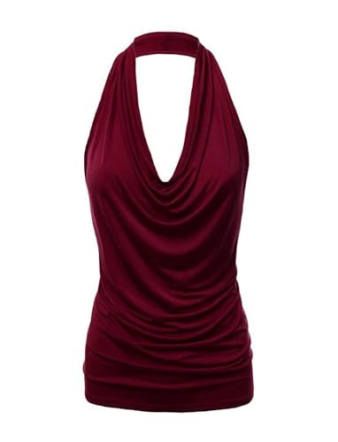 Xmrtxx Tank Top Damen Neckholder Top V Ausschnitt Sexy Rückenfrei Oberteil mit Falten Sommer Ärmellose Locker Schulterfreies Tops für Frauen von Xmrtxx