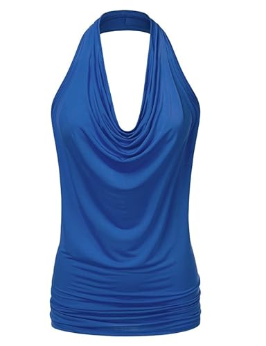 Xmrtxx Tank Top Damen Neckholder Top V Ausschnitt Sexy Rückenfrei Oberteil mit Falten Sommer Ärmellose Locker Schulterfreies Tops für Frauen von Xmrtxx