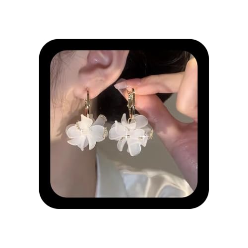 Xmsrn Vintage Acryl Blume Baumeln Ohrringe Cluster Floral Tropfen Ohrringe Weiß Harz Blume Strass Reifen Kristall Acryl Schmuck Für Frauen von Xmsrn