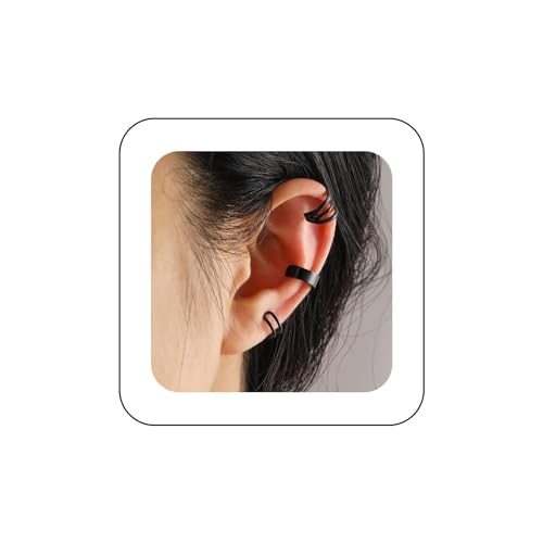 Xmsrn Vintage Circle Hoop Ear Cuff Ohrringe Schwarz Hoop Cuff Ohrringe C-Form Ohrclimber Ohrringe Hohlkreis Ohr Knorpel Manschette Ohrringe Set Schmuck Für Frauen Und Mädchen (schwarz) von Xmsrn
