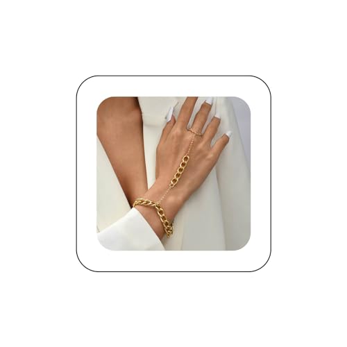 Xmsrn Vintage Curb Finger Ring Armband Gold Sklavenarmband Handkette Boho Handgelenk Kette Armband Strass Punk Chunky Hand Kette Armband Schmuck Für Frauen Und Mädchen von Xmsrn