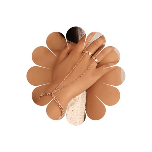 Xmsrn Vintage Geschichtet Finger Ring Armband Gold Büroklammer Kette Sklave Armband Handkette Boho Handgelenk Kette Armband Schichtung Sklave Hand Kette Armband Für Frauen von Xmsrn
