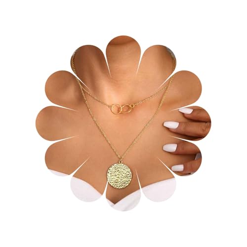 Xmsrn Vintage Geschichtet Münze Scheibe Halskette Kreis Hoop Choker Halskette Gold Ineinandergreifenden Kreis Halskette Matt Münze Halskette Schichtung Texturierte Halskette Schmuck Für Frauen von Xmsrn