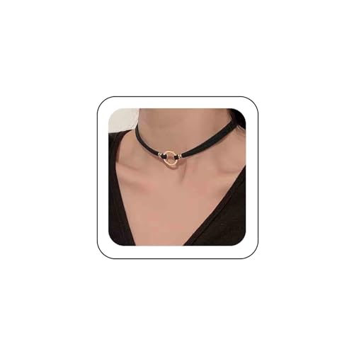Xmsrn Vintage Geschichtet Samt Choker Halskette Gold Hohlkreis Choker Halskette Kurz Schwarz Wildleder Halskette Boho Schwarz Leder Halskette Schmuck Für Frauen Und Mädchen (Gold) von Xmsrn