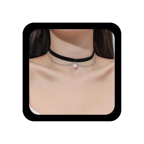 Xmsrn Vintage Geschichtet Schwarzem Samt Choker Halskette Boho Perle Anhänger Halskette Schwimmende Perle Choker Halskette Kurze Schwarze Leder Halskette Boho Wildleder Schmuck Für Frauen von Xmsrn
