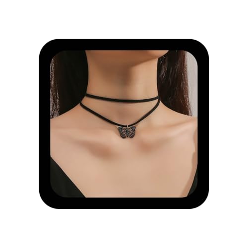Xmsrn Vintage Geschichtet Schwarzer Samt Choker Halskette Hohlen Schmetterling Anhänger Halskette Schwarzer Schmetterling Choker Halskette Schwarze Leder Halskette Boho Wildleder Schmuck Für Frauen von Xmsrn