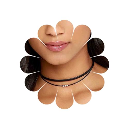 Xmsrn Vintage Geschichtet Wildleder Halskette Gothic Leder Halskette Schwarzer Samt Choker Halskette Silber Perlen Kette Halskette Retro Halskette Schmuck Für Frauen Und Mädchen (schwarz) von Xmsrn