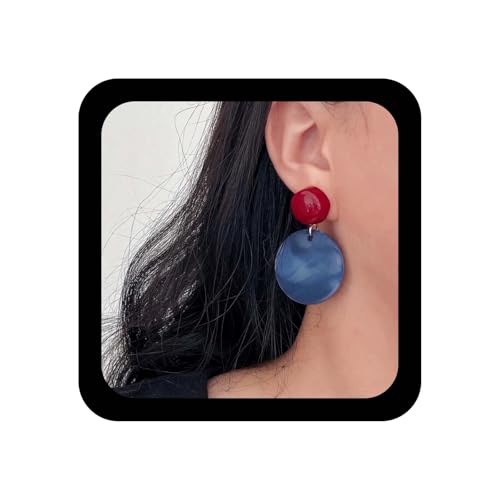 Xmsrn Vintage Große Acryl Münze Tropfen Ohrringe Boho Blau Harz Münze Scheibe Ohrringe Rote Koralle Ball Ohrstecker Statemrnt Acryl Für Frauen von Xmsrn