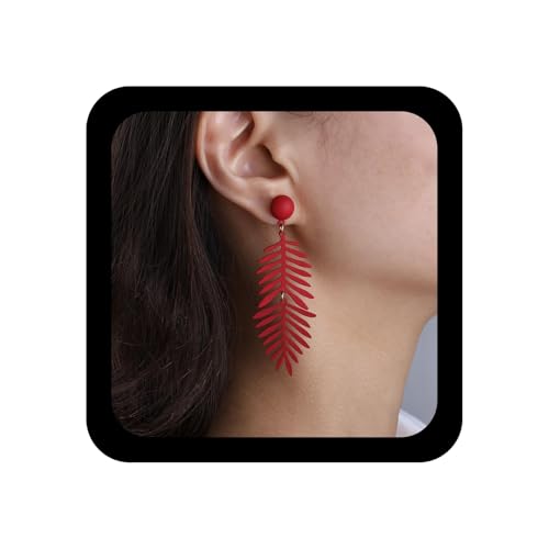Xmsrn Vintage Große Blatt Ohrstecker Ohrringe Lange Blatt Baumeln Ohrringe Rotes Tropfen Übertrieben Aussage Nadelholz Schmuck Für Frauen von Xmsrn