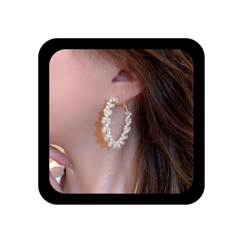 Xmsrn Vintage Große Kreis Reifen Ohrringe Spirale Reifen Perle Ohrstecker Ohrringe Boho Perle Wrap Geometrische Hohl Übertrieben Schmuck Für Frauen von Xmsrn