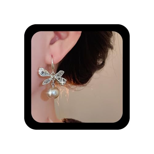 Xmsrn Vintage Große Kristall Bogen Baumeln Ohrringe Boho Perle Tropfen Ohrringe Schwarz Strass Bogen Schwimmende Perle Baumelnden Funkelnden Cz Bowknot Ohrstecker Schmuck Für Frauen von Xmsrn