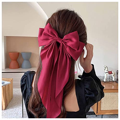 Xmsrn Vintage Große Seidenschleife Haarspange Barrette Rote Schleife Haarspange Französisch Seide Bogen Kopf Clip Barrette Kopfbedeckungen Rote Seide Bogen Haarschmuck Für Frauen Und Mädchen (rot) von Xmsrn