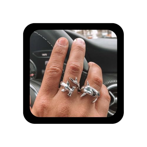 Xmsrn Vintage Großer Weißer Hai Knöchel Ring Set Punk Hai Finger Ring Goth Meer Tier Hammerhai Hand Boho Ozean Set Schmuck Für Frauen von Xmsrn