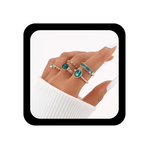 Xmsrn Vintage Grün Smaragd Knöchel Ringe Set Grün Kristall Stapeln Finger Ringe Boho Strass Smaragd Stapelbar Ringe Punk Smaragd Quadrat Ringe Set Gothic Smaragd Hand Ringe Für Frauen von Xmsrn