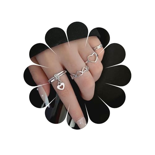 Xmsrn Vintage Herz Knöchel Ringe Set Kristall Herz Stacking Fingerringe Punk Liebe Herz Ringe Set Gothic Herz Liebe Hand Ringe Kristall Herz Liebe Gestapelt Ringe Für Frauen von Xmsrn