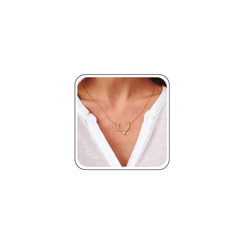 Xmsrn Vintage Hirschgeweih Anhänger Halskette Gold Elch Kopf Choker Halskette Boho Geweih Hirsch Choker Halskette Niedliche Tier Halskette Kette Schmuck Für Frauen Und Mädchen von Xmsrn