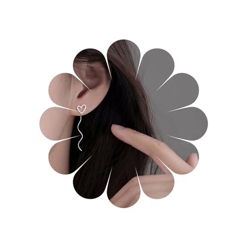 Xmsrn Vintage Hohl Herz Einfädler Ohrringe Kleine Herz Ohrstecker Lange Spiral Kette Quaste Baumeln Ohrringe Silber Bar Durchziehen Ohrringe Schmuck Für Frauen Und Mädchen von Xmsrn
