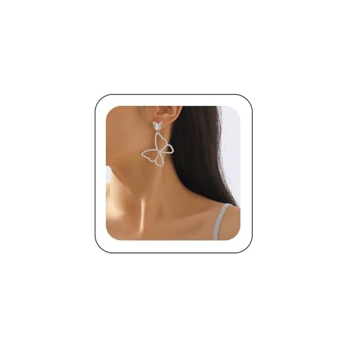Xmsrn Vintage Hohle Schmetterling Ohrringe Große Schmetterling Tropfen Ohrring Silber Offene Schmetterling Ohrstecker Übertrieben Schmetterling Ohrringe Schmuck Für Frauen Und Mädchen (Silber) von Xmsrn