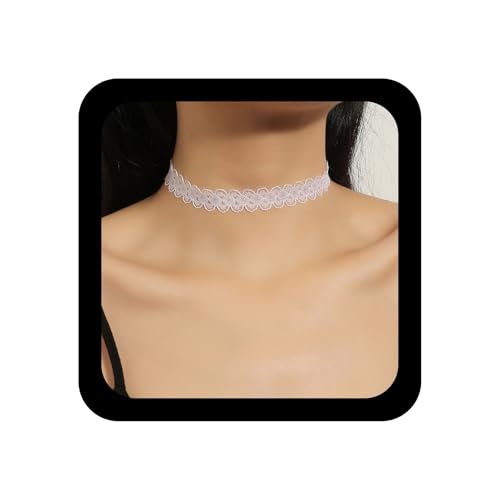 Xmsrn Vintage Hohle Spitzenschluckkette Gothic Spitzenschluckschluckkette Goth 90er Victorian Tattoo Halskette Goth Blume Spitze Schlangekette Kette Halskette Weißer Spitzenblum Schmuck für Frauen von Xmsrn