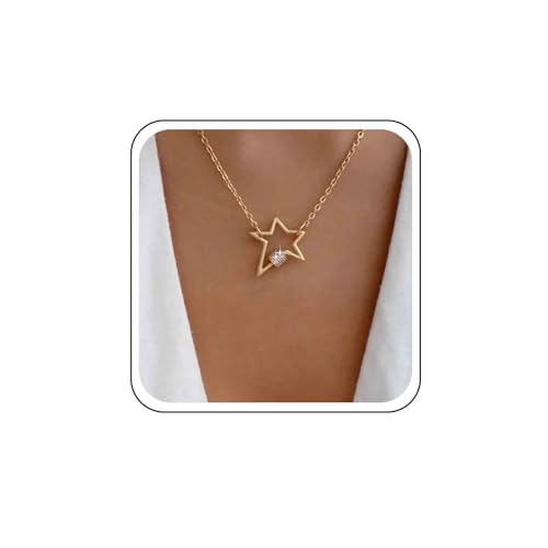 Xmsrn Vintage Hohlen Stern Choker Halskette Kristall Stern Anhänger Halskette Offenen Stern Kette Halskette Strass Kristall Halskette Gold Minimal Kette Halskette Für Frauen von Xmsrn