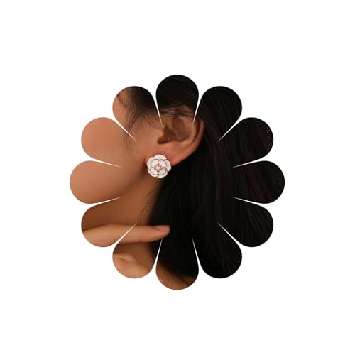 Xmsrn Vintage Kamelie Blume Ohrringe Öl Tropfen Blume Ohrstecker Boho Perle Ohrstecker Blume Kamelie Ohrringe Weiß Aussage Blume Ohrringe Für Frauen von Xmsrn