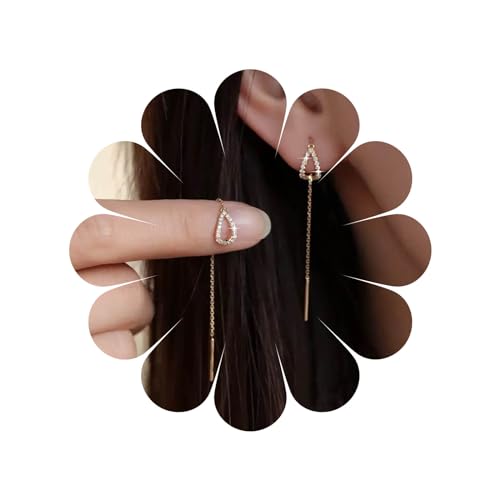 Xmsrn Vintage Kristall Dreieck Einfädler Ohrringe Strass Dreieck Ohrstecker Lange Kette Quaste Baumeln Ohrringe Gold Bar Durchziehen Ohrringe Schmuck Für Frauen Und Mädchen von Xmsrn
